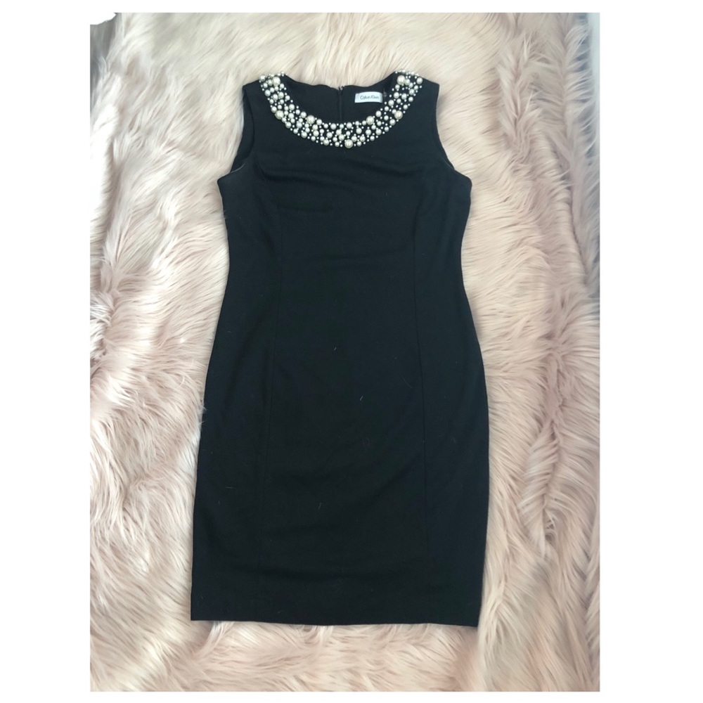 Calvin Klein Black Dress with Pearl Neckline
